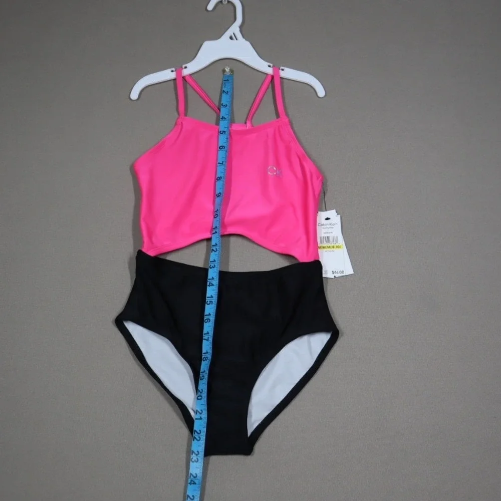 Calvin Klein Big Girls Color Block One Piece Swimsuit - Pink - Size M (8-10)‎
